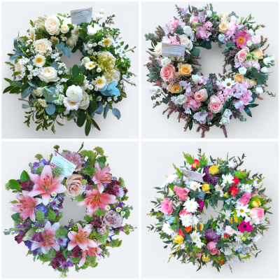 Sympathy Wreath Ring - A ring of flowers and foliage to send your message of sympathy. The wreath rings come in three sizes 12", 14" and 16" 